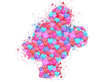 Heart Balloons Mouse Head Watercolor Clipart (PNG Digital Download)