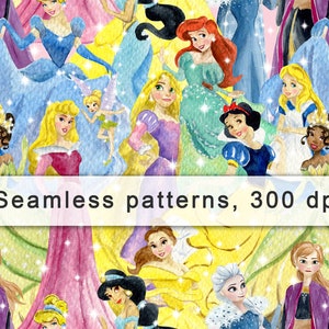 Princess digital paper, Magic Kingdom, Castle, Watercolor, Background, Print, Printable, Design, Sublimation, Seamless pattern, Girl