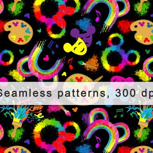 Festival of the arts, Mouse head, Rainbow,Magic Kingdom,Digital paper,Watercolor,Printable,Sublimation,Holiday,Shirt,Design,Seamless pattern