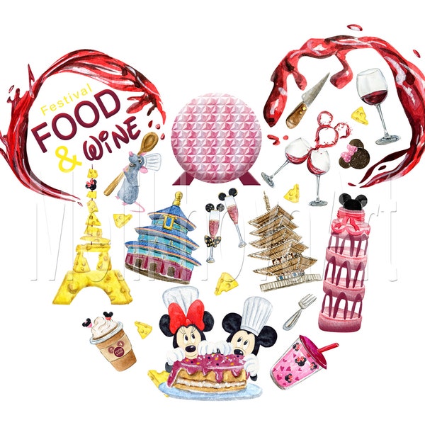 Epcot food and wine, Festival, Mouse head, Magic kingdom, Watercolor, Printable, Shirt, Digital, Sublimation transfer, PNG, Clipart