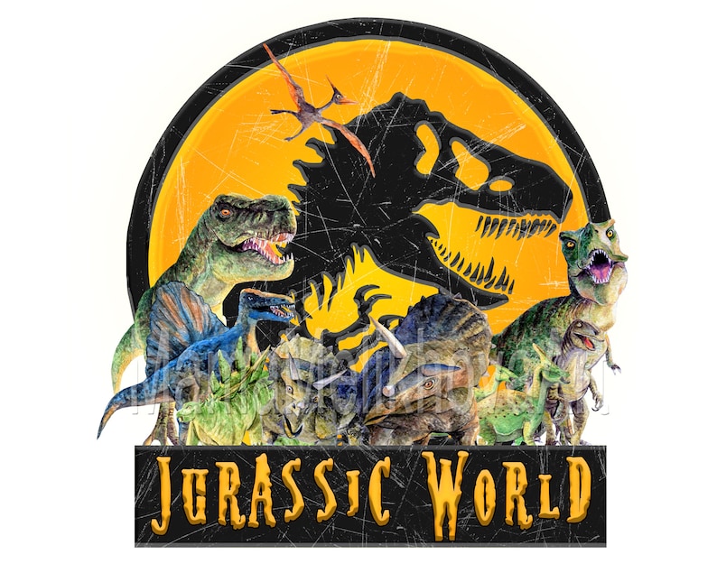 Jurassic world, Park, Dinosaur, Digital, Watercolor, Printable, Shirt, Sublimation transfer, Print, Clipart, PNG, Design image 1