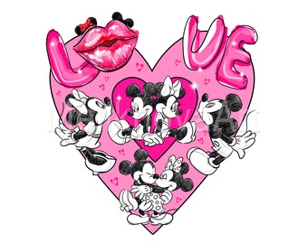 San Valentín, Amor, Reino mágico, Corazón, Ratón, Gráficos, Imprimible, Camiseta, Digital, Transferencia por sublimación, PNG, Impresión, Diseño, Clipart