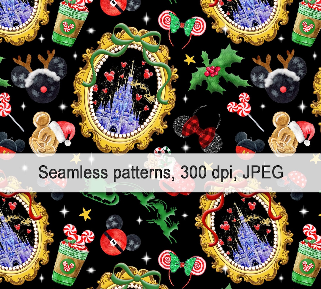 Christmas Castle Seamless Pattern, Coquette Bow, Digital Paper (JPEG ...