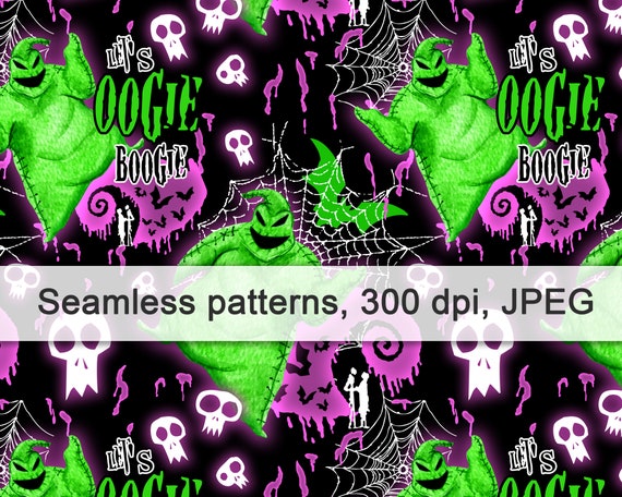 Oogie Boogie Seamless Pattern, Halloween Monsters Fabric Print (Digital)