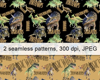 Jurassic world, Park, Dinosaur, Digital paper, Watercolor, Printable, Shirt, Sublimation, Print, Background, Seamless pattern, Wallpaper
