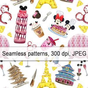 Eepcot Essen und Wein, Mäusekopf, Digitales Papier, Magic Kingdom, Aquarell, Printable, Print, Obst, Hintergrund, nahtloses Muster, Design