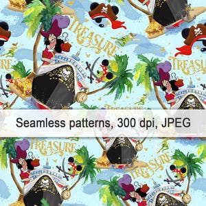 Tesouro, Cruzeiro, Piratas, Reino mágico, Oceano, Rato, Mar, Imprimível, Camisa, Glitter dourado, Papel digital, Sublimação, Padrão sem costura