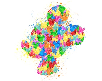 Watercolor Mouse Balloon Head Clipart, Magic Kingdom Castle (PNG Digital Download)