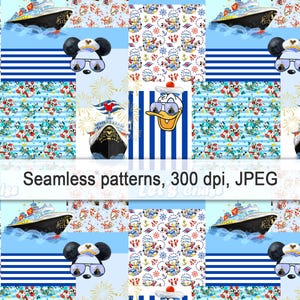 Mouse Cruise Seamless Pattern, Ocean Beach Design, Patchwork Quilt (Digital Download)