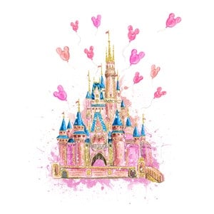 Watercolor Castle, Magic kingdom, Mouse, Balloons, Print, Printable, Shirt, Digital, Design, Sublimation transfer, PNG, Clipart, Princess