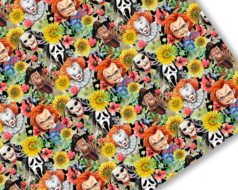 Horror Movie Seamless Pattern, Halloween Floral Design (digital ...