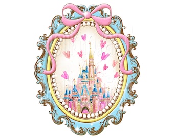 Clipart de Castillo del Reino Mágico, Diseño de Medallón con Lazo Coqueto (Descarga PNG)