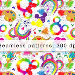 Festival of the arts, Mouse head, Rainbow,Magic Kingdom,Digital paper,Watercolor,Printable,Sublimation,Holiday,Shirt,Design,Seamless pattern