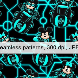 Tron, Magic Kingdom, Parks, Digital paper, Graphics, Castle, Attractions, Mouse, Attractions, Printable, Print, Seamless pattern, Background