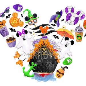Cruise, Halloween, Magic kingdom, Beach, Mouse, Sea, Watercolor, Printable, Shirt, Gold glitter, Digital, Sublimation transfer, PNG, Clipart