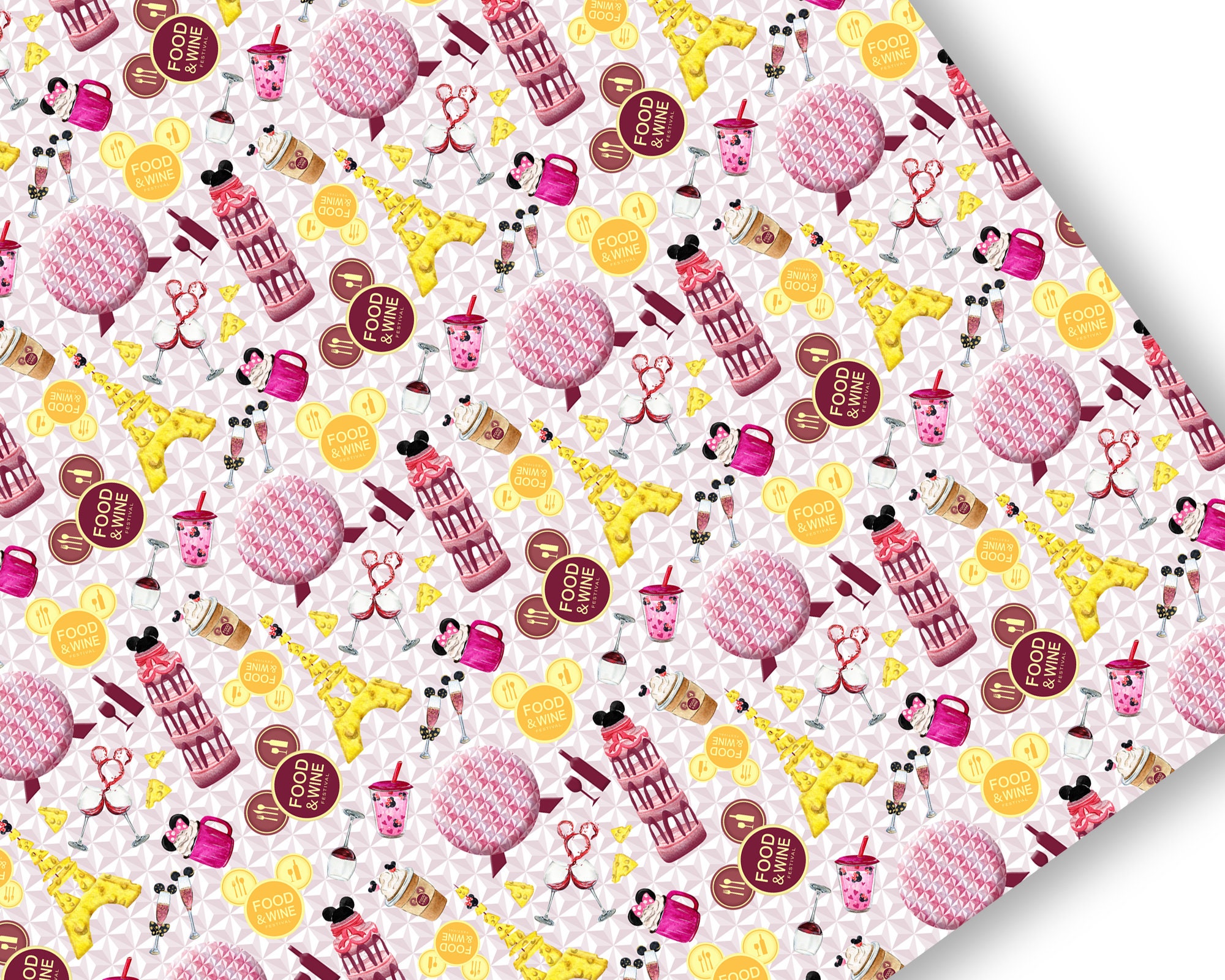 Epcot Pattern Line Work Epcot Food and Wine Digital Paper, Watercolor Seamless Pattern (JPEG ...