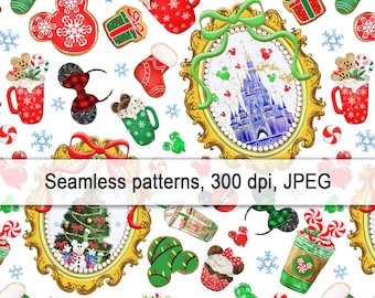 Christmas Castle Seamless Pattern, Coquette Bow Locket (Digital)