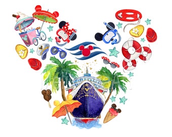 Cruise, Magic kingdom, Ocean, Mouse, Sea, Vintage, Watercolor, Printable, Shirt, Gold glitter, Digital, Sublimation transfer, PNG, Clipart