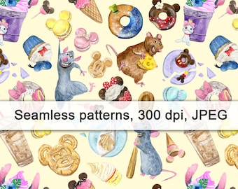 Ratatouille Food Watercolor Seamless Pattern (Digital Download)