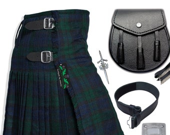 Scottish Black Watch Tartan Kilt Ensemble Budget-friendly Highland Outfit