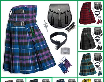 Scottish Tartan Kilt Set - 7-Piece Ensemble - 5 Yards - Acrylic Wool - For Mens