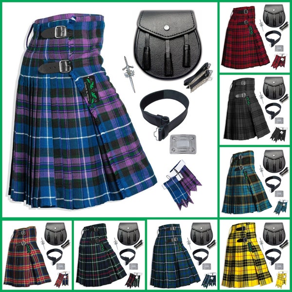 Scottish Tartan Kilt Set - 7-Piece Ensemble - 5 Yards - Acrylic Wool - For Mens