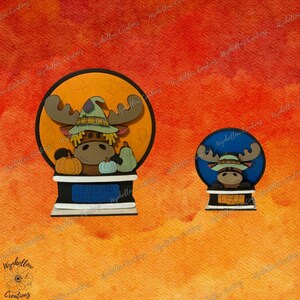 May include: Two moose-themed Halloween decorations. The larger one features a moose wearing a witch hat, pumpkins, and the text "Getting this spooky season". The smaller one has a moose with a hat and the text "Fall".