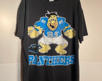 Vintage 90s Carolina Panthers T-shirt Size 2xl 1994 Fred Flintstone Single Stitched Authentic Vintage Football Graphic Print Made in USA