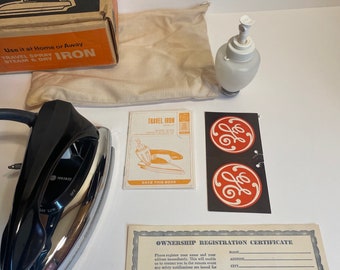 VINTAGE General Electric Iron Gorgeous Chrome! With Box All Accessories Spray Steam Tags Travel Stram Spray 50s Decor Housewife Travel Nice!