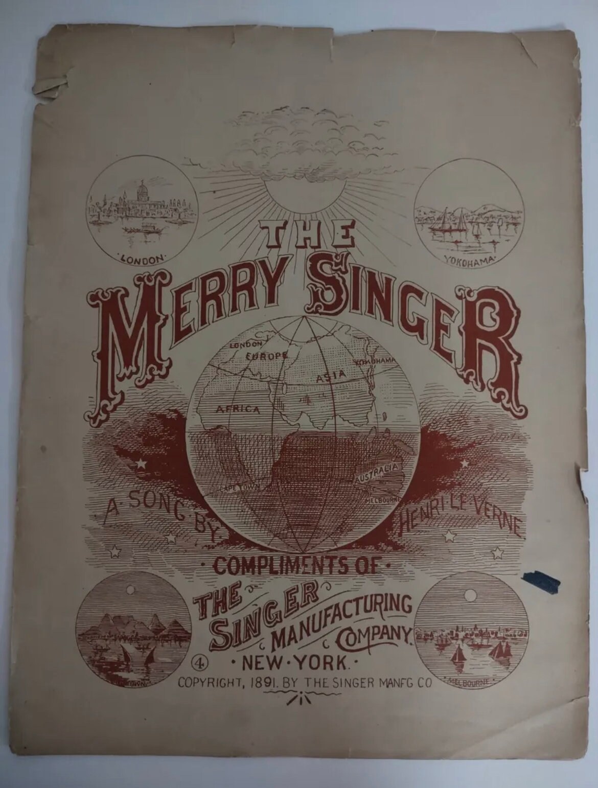 Vintage Antique SINGER Sewing Machine 1891 Sheet Music Advertisement