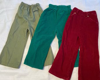 True Vintage Kids Bell Bottom Pants Lot 3T 4T Corduroy Health Tex JCPenney 70s 80s Toddler Flares Set of 3 Boys Play Clothes School Boho