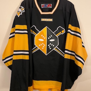 Vintage Wheeling Nailers Hockey Jersey Size XXL 2XL SP Apparel Black Gold Pittsburgh Penguins ECHL