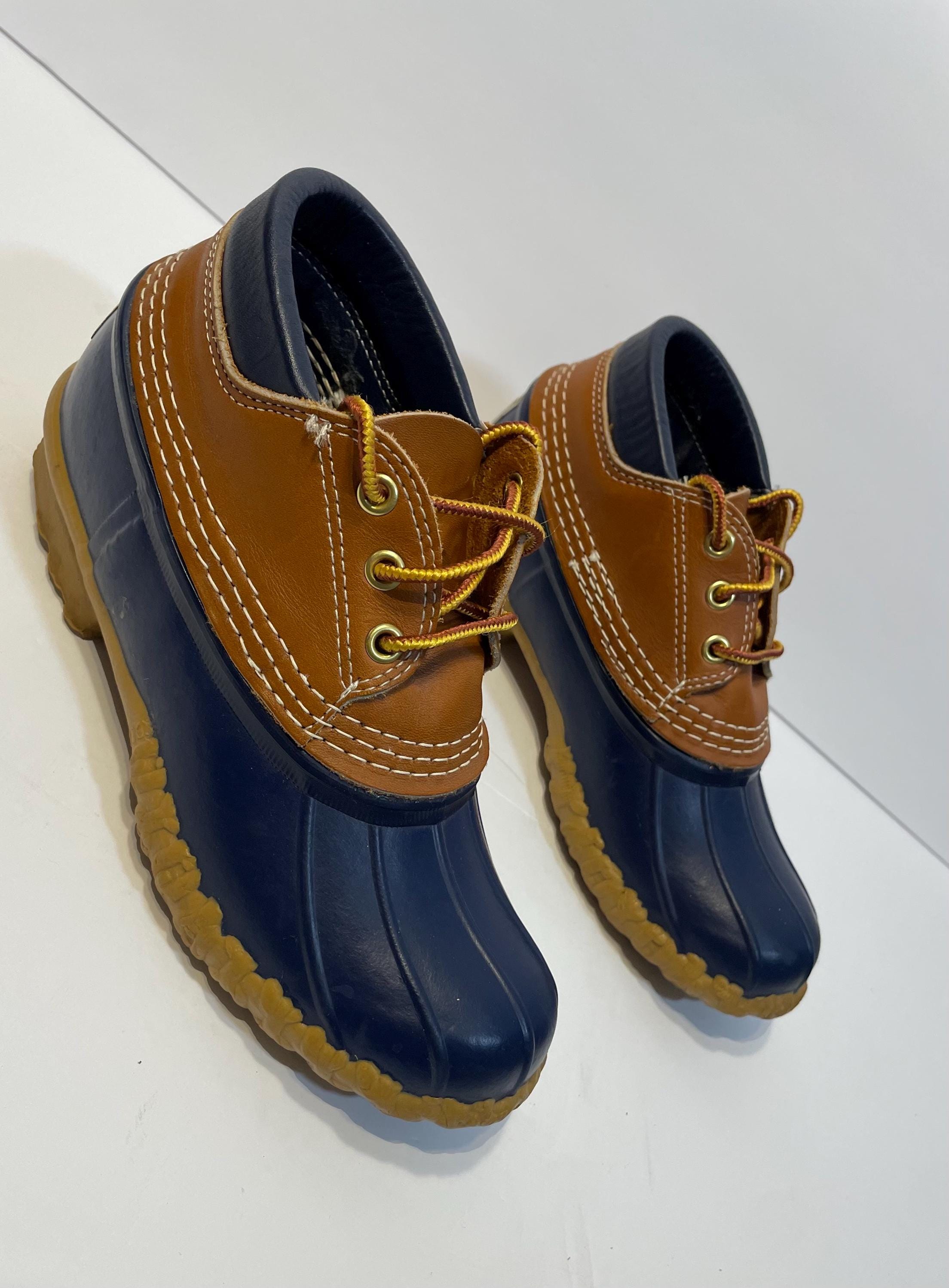 Vintage LL Bean Bean Boots Rubber Moc Mens 7 Navy Tan Waterproof Duck Shoes Vintage L.L. Bean Bean Boots Low Cut Duck Shoes Brown Navy  main image 2