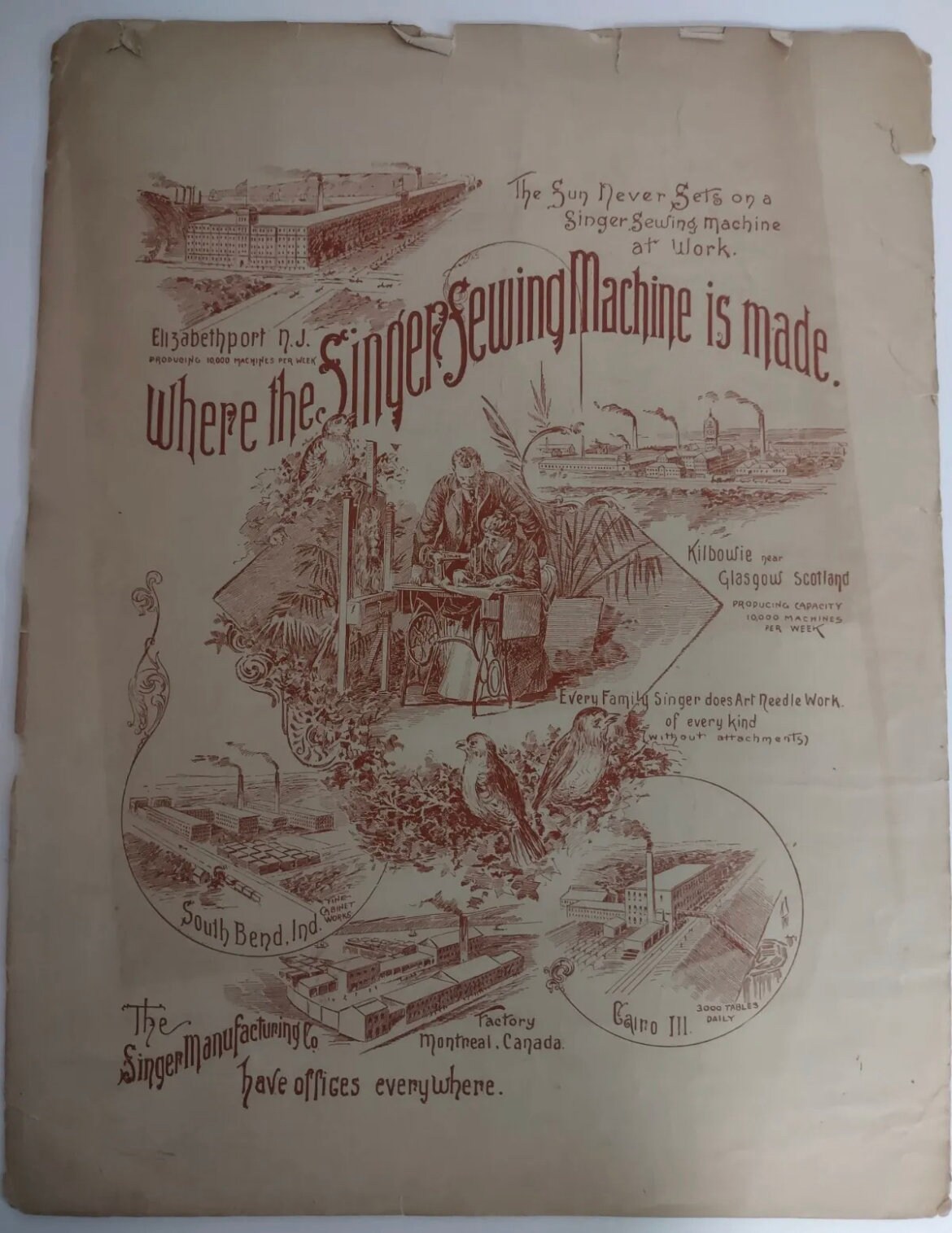 Vintage Antique SINGER Sewing Machine 1891 Sheet Music Advertisement