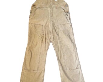 Vintage Carhartt Youth Overalls Size Large 12 / 14 Tan Double Knee Bib Carpenter Workwear Farm Ranch Bibs petite adult female or young kid