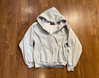 Vintage Thermal Lined Zip Up Hoodie Gray Waffle Lined Y2K Grunge Medium Normcore Gym Core Casual Streetwear Minimalist measurements below