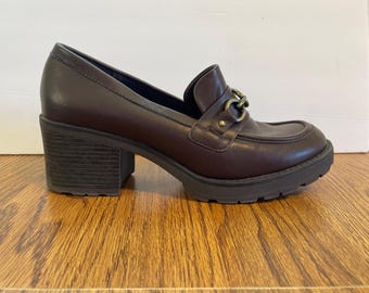 Vintage White Mountain Booster Loafers Women’s Size 8M Brown Chunky Heel Lug Sole Y2K Preppy Shoes Platform 2000s Bratz Core Embellished