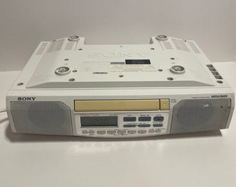 Sony ICF-CD513 SpaceMaker fm am CD Kitchen Clock Radio Under Cabinet Garage Mancave Space Save Under Cupboard White Needs 4 Screws