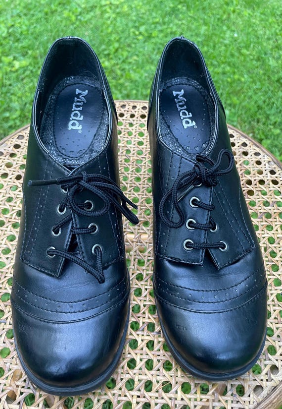 Vintage Y2K Mudd Chunky Heel Oxfords Black Size 8.5 M Grunge
