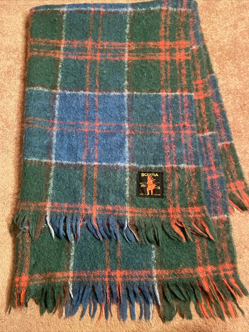 Vintage Scotland Wool Throw Blanket Cottagecore Nature Plaid Tartan
