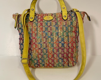 Vintage Y2K Juicy Couture Purse Shoulder Bag Woven Colorful Fun Maximalist Straw BoHo Rainbow Hobo Rainbow Y2K Rare