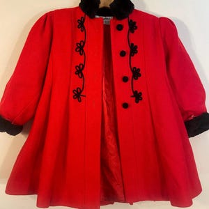 Vintage 1950s Rothschild Girls Wool Coat Union Made Size 5 Victorian Style Winter Holiday Jacket with Puffy Sleeves Made in USA Christmas