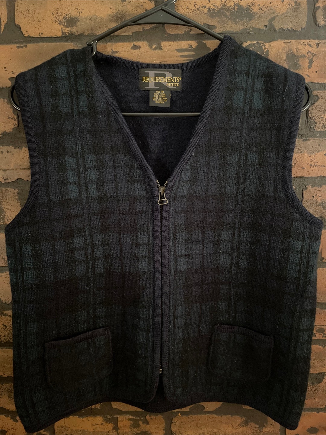Vintage Wool Vest - Navy & Green Check main image 1