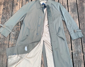 Vintage Hart Schaffner Marx Size Large 40 Olive Belted Trench Coat (JFKs Favorite Luxury Brand) Rain Repellant ON TREND Old Money