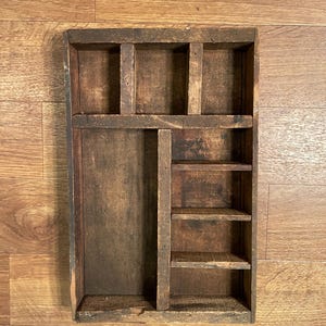 Vintage Wooden Printer Trays Letterpress Shadow Box Curio Display Trinket Shelf Wall Decor Rustic Farmhouse Cottagecore Kitschy 17.5” Tall