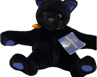 Rare Vintage 1999 Hallmark Halloween Black Cat Plush Midnight Yellow Eyes Stuffed Animal w/ Tags Halloween Decor