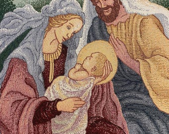 Vintage 1997 Nativity Tapestry Throw Blanket Fringe Farmhouse Christmas Decor Jesus Mary Joseph Christian Catholic Made in USA Baby Jesus