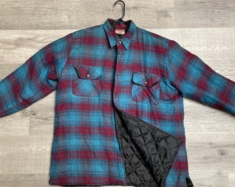 Vintage Plaid Flannel Shirt Jacket 90s Kurt Cobain Grunge Rock Western Cowboy Workwear size XL Appalachian Trail