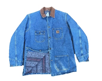 90s Carhartt Denim Blanket Lined Chore Coat - XL | Vintage Union