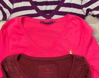 Vintage Y2K Lot of V Neck Tops Long Sleeves Bella Swan Vibes Medium / Large Great for Wearing Cami Underneath 2000s Y2K Going Out Tops